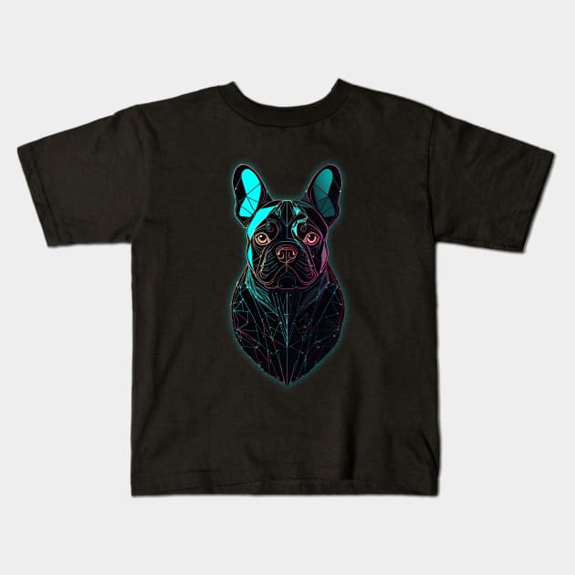 Geometric Neon Glow French Bulldog Kids T-Shirt by CandyApparel